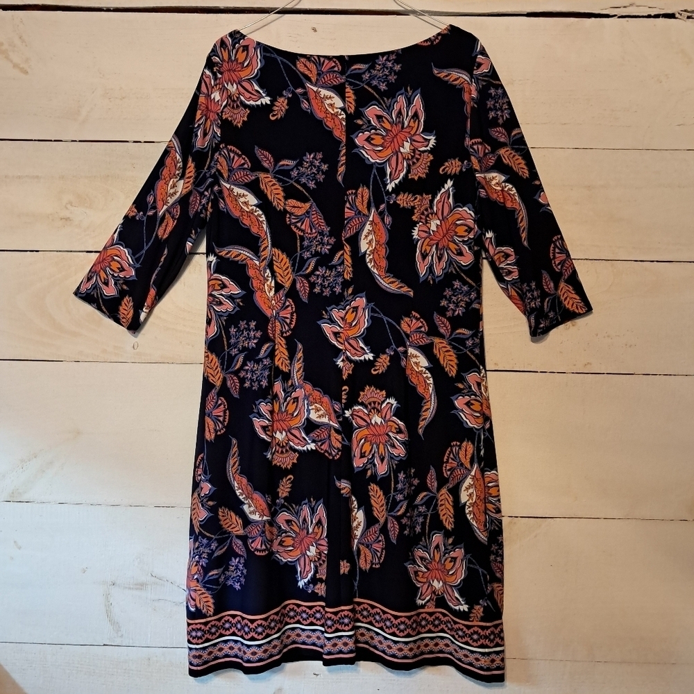 Vince Camuto Navy Blue Floral Sheath Dress 3/4 Sleeve 12 - Picture 2 of 8